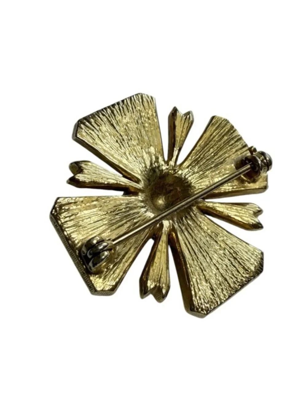 Vintage Maltese Cross Pin Brooch Emerald Green & Gold Tone 1.25